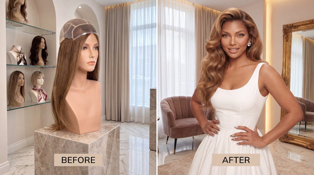 Confident woman wearing Designer Tresses HD lace wig — cranial prosthesis, insurance coverage
